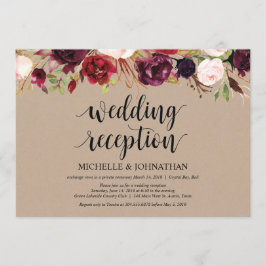 バーガンディ フラワル エロープメント レセプション クラフト インビテ 招待状