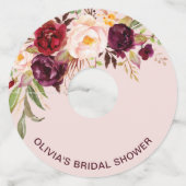 バーガンディ フラワル ピンク ブライダル シャワー ワイングラスタグ (正面)