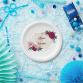 バーガンディ フラワル フォール ジオメトリック ペーパープレート (パーティー)