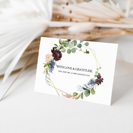 バーガンディ フラワーとグリーン 感謝カード