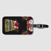 バーガンディ フラワースタックのスーツケース ラゲッジタグ (正面横)