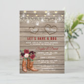 バーガンディ フラワーズ ウェスタン カウボーイ ブーツ 私も BBQ 招待状 (スタンド正面)