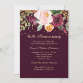 バーガンディ フラワーズ グリッター 40周年 結婚記念日 招待状 (正面)