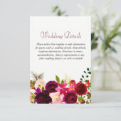 バーガンディ フラワーズ フローラル エレガント ウェディング デイテール エンクロージャーカード (スタンド正面)