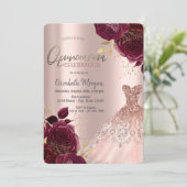 バーガンディ フラワーズ ローズ ゴールド ドレス キンセアニエラ 招待状 (スタンド正面)