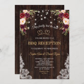 バーガンディ フラワーズ ロープ ウッド 私たちは結ばれた 招待状 (正面/裏面)