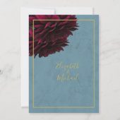 バーガンディ フラワーダスティーブルー ゴールド エレガント ウェディング 招待状 (裏面)