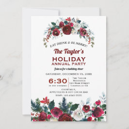 バーガンディ フラワーパイン ホリデー アニュアル パーティー 招待状