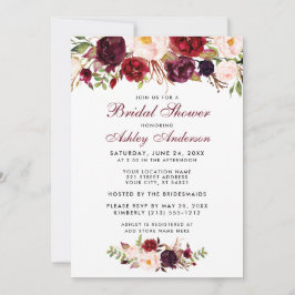 バーガンディ フラワーブライダルシャワー インビテーション 白黒