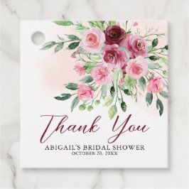 バーガンディ フラワーブライダルシャワー フェイバータグ