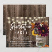 バーガンディ フラワーポット ラスティック バーンワード 卒業式 招待状 (正面/裏面)