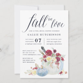 バーガンディ フラワール & オータム パンプキン ブライダルシャワー 招待状