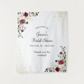 バーガンディ フラワール ゴールド フォイル ブライダル シャワー ウェルカム タペストリー (正面)