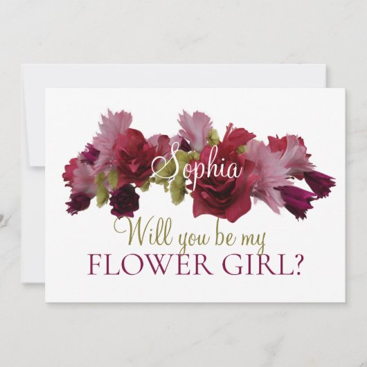 バーガンディ フラワール 私のフラワーガール ブライズメイド 招待状 (正面)
