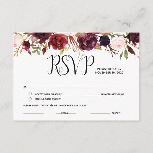 バーガンディ フラワール RSVP, レスポンス, 返信カード エンクロージャーカード (正面)