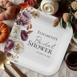 バーガンディ フラワー アーチ 秋のプリンセスシャワー ペーパープレート