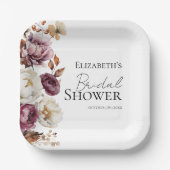 バーガンディ フラワー アーチ 秋のプリンセスシャワー ペーパープレート (正面)