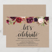 バーガンディ フラワー エロープメント レセプション クラフト インビテ 招待状 (正面/裏面)