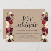 バーガンディ フラワー エロープメント レセプション クラフト インビテ 招待状 (正面/裏面)