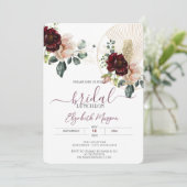 バーガンディ フラワー グリッター ガラス ブライダル ランチョン 招待状 (スタンド正面)