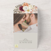 バーガンディ フラワー グリーン オールインワン 招待状 (外側)