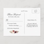 バーガンディ フラワー ゴールド ネイビーブルー ウェディング RSVP 返信 インビテーションポストカード (裏面)