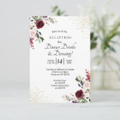 バーガンディ フラワー ゴールド フォイル ウェディング レセプション エンクロージャーカード (スタンド正面)