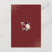 バーガンディ フラワー ゴールド フォイル ウェディング レセプション エンクロージャーカード (裏面)