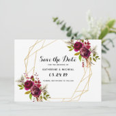 バーガンディ フラワー ジオメトリック セーブ・ザ・デート 招待状 (スタンド正面)