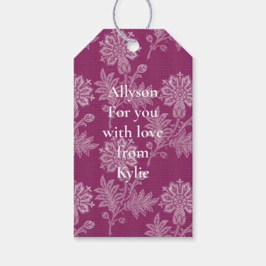 バーガンディ フラワー レース ブライダル シャワー ギフトタグ (正面)