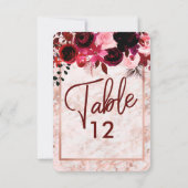 バーガンディ フラワー & ローズゴールド 結婚式 テーブルナンバー (裏面)