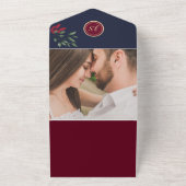 バーガンディ フラワー QR コード ウェディング オールインワン招待状 (外側)