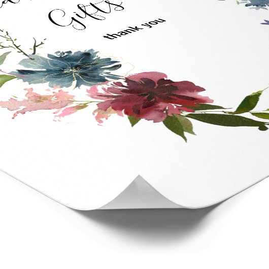 バーガンディ フローラルとグリーン カードとギフト サイン (角)