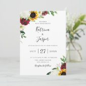 バーガンディ フローラル ひまわり ウェディング 招待状 (スタンド正面)