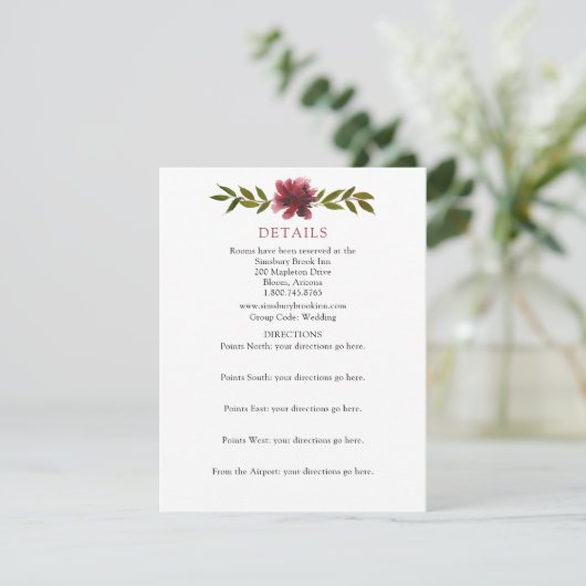 バーガンディ フローラル ウェディングの詳細と案内 エンクロージャーカード (スタンド正面)