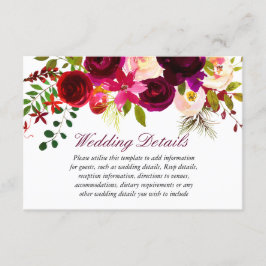 バーガンディ フローラル ウェディング レセプションの詳細 エンクロージャーカード