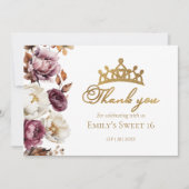 バーガンディ フローラル オータム スウィート16 サンクス カード (正面)