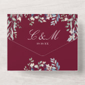 バーガンディ フローラル グリーンウェディング QR コード ウェディング オールインワン招待状 (裏面)