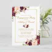 バーガンディ フローラル ゴールド ウェディングエンゲージメント 招待状 GB (スタンド正面)