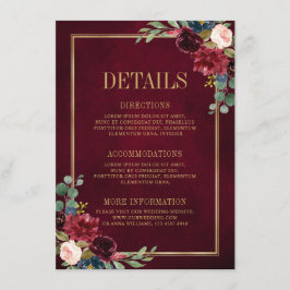 バーガンディ フローラル ゴールド ネイビーブルー ウェディング 詳細 エン エンクロージャーカード