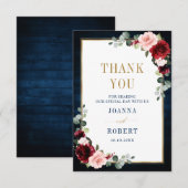 バーガンディ フローラル ゴールド ネイビーブルー ラスティック ウェディング テンプレート (正面/裏面)