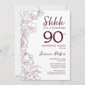バーガンディ フローラル サプライズ 90歳の誕生日 招待状 (正面)