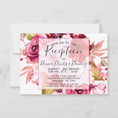 バーガンディ フローラル スクエア フレーム ウェディング レセプション 招待状 (正面)