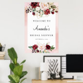 バーガンディ フローラル ブライダル シャワー ウェルカム ポスター 24x36 (ホームオフィス)
