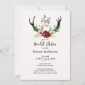 バーガンディ フローラル ボーホー ハントは 終了 ブライダルシャワー 招待状 (正面)