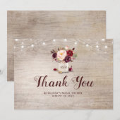 バーガンディ フローラル メイソンジャー ブライダルシャワー サンクス サンキューカード (正面/裏面)