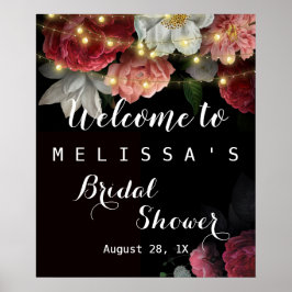 バーガンディ フローラル ラスティック ストリング ライト ブライダル シャワー ポスター