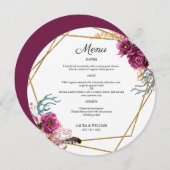 バーガンディ·フローラ結婚のプレート用丸いメニュー メニュー (正面/裏面)