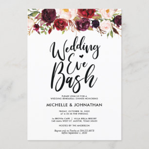 バーガンディ・フローラ結婚のリハーサル・ディナー・招待状 招待状