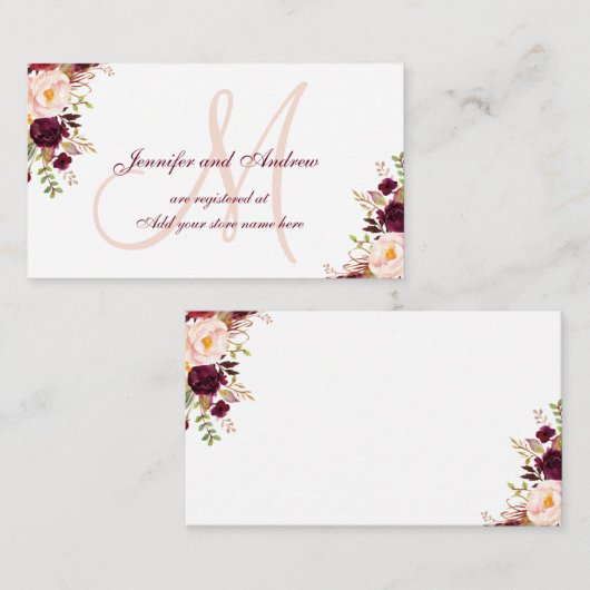 バーガンディ·フローラ赤面結婚の登録 エンクロージャーカード (正面/裏面)